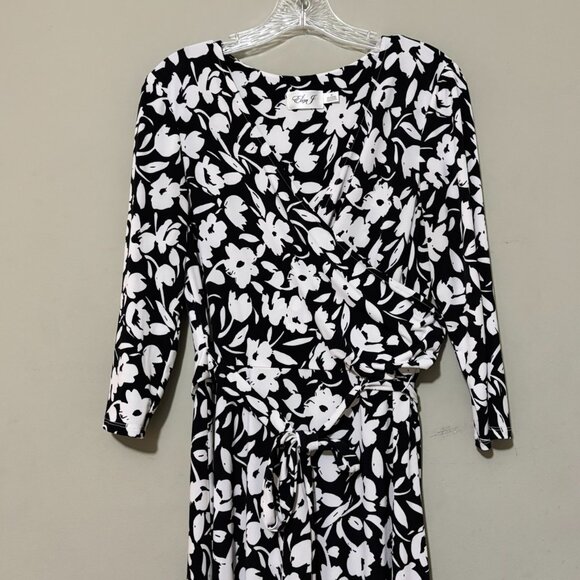 Eliza J Black White Floral Print Wrap Midi Dress – Size 10 - Picture 5 of 6